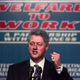 Then-President Bill Clinton clinches his fist during a speech on welfare reform at Vanderbilt University Medical Center in Nashville, Tenn., on Oct. 27, 1996.
PAUL J. RICHARDS/AFP/Getty Images